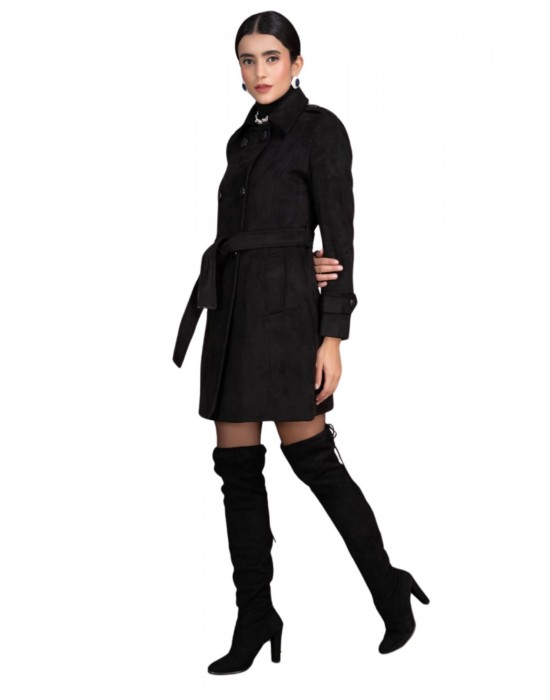 Women Double Breasted Coat Black